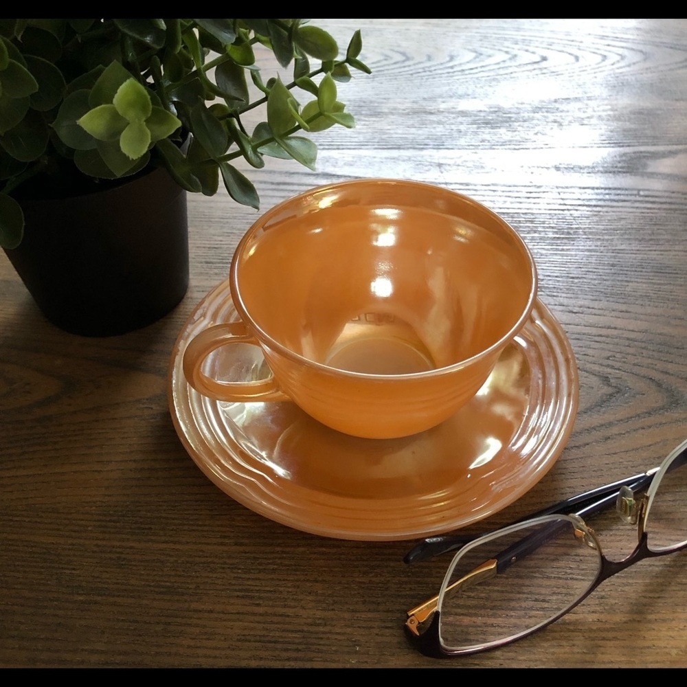 Fire King Orange Tea Cup And  Saucer Set Vintage